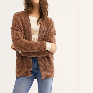 Free People Brown Combo Long Sleeve Open Cardigan